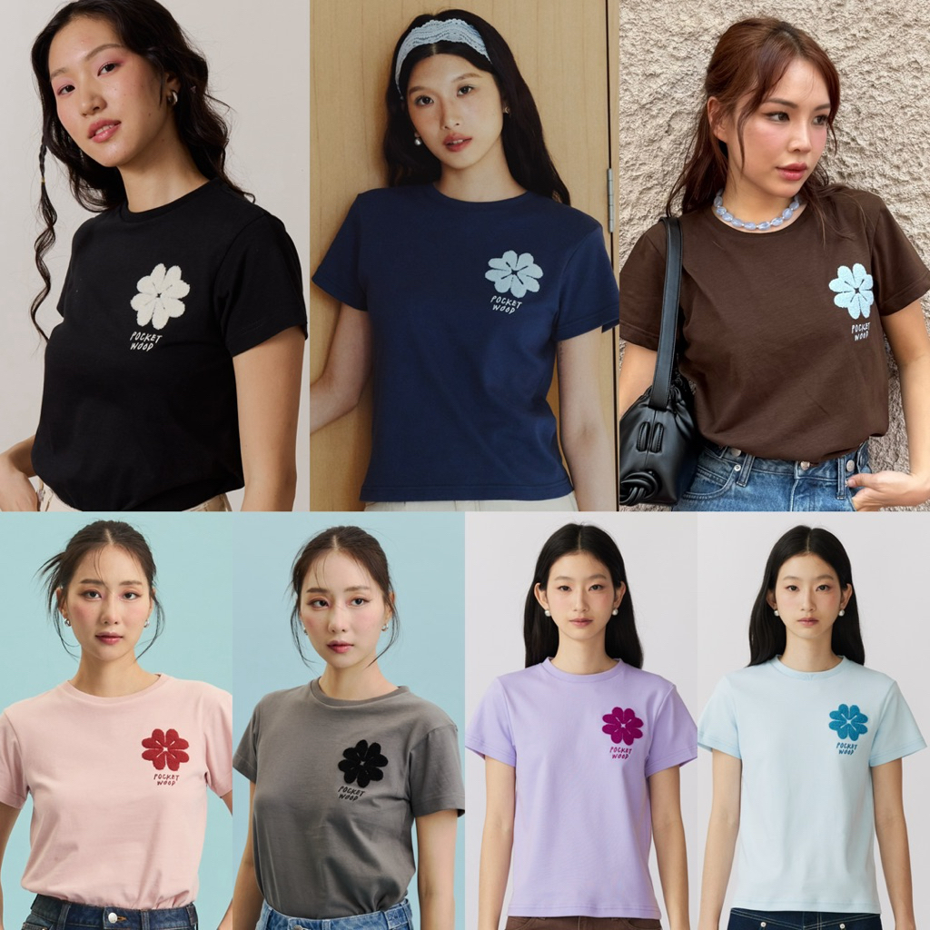 Poppy Tee [พร้อมส่ง] เสื้อยืดคอกลม ปักฟูโลโก้แบรนด์ เนื้อเบา สบาย