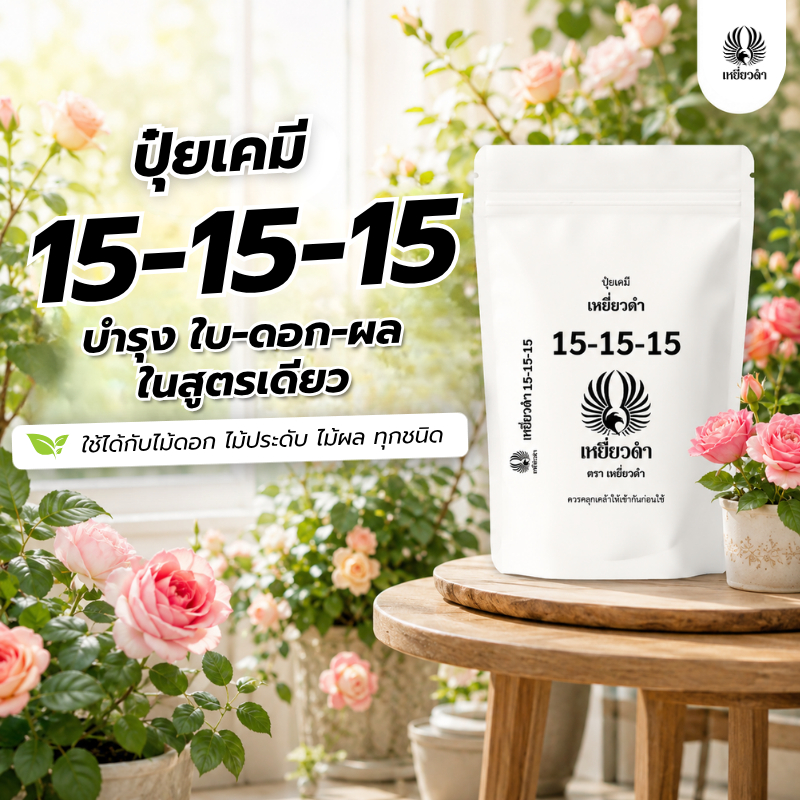 ปุ๋ยเคมี สูตรเสมอ 15-15-15 ปุ๋ยเหยี่ยวดำ สำหรับพืชทุกชนิด เร่งใบ ดอก ผล  1กก. ปุ๋ยเม็ด 16 16 16