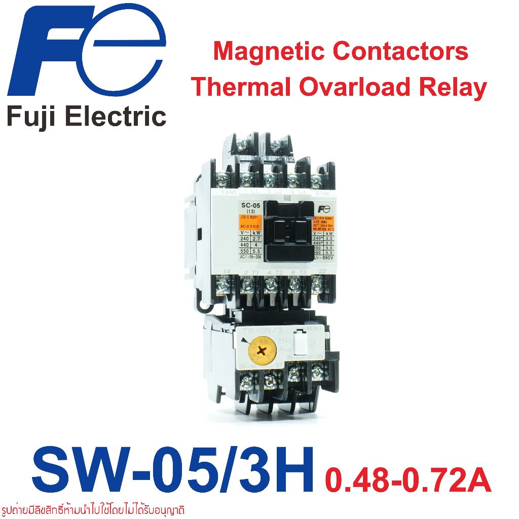 SW-05/3H Fuji Electric SW-05/3H 0.48-0.72A Fuji Electric Magnetic Motor Starter SC-05+TR-0N/3 0.48-0
