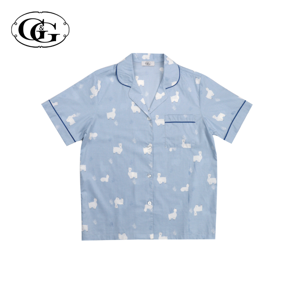 G&G ชุดนอน เสื้อแขนสั้นคอปก กางเกงขายาว ผ้าคอตตอน Alpaca Collection EN4C019