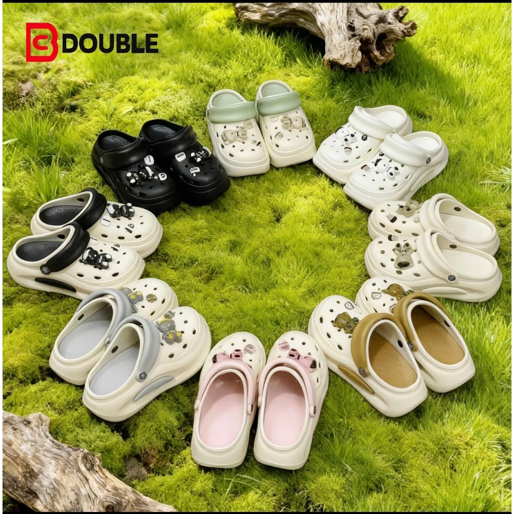 BB DOUBLE รองเท้าสไตล์เกาหลี รองเท้าหัวโตเสริมส้น 7ซม. นํ้าหนักเบา แฟชั่น ตัวติดรองเท้าฟรี BDE738-1