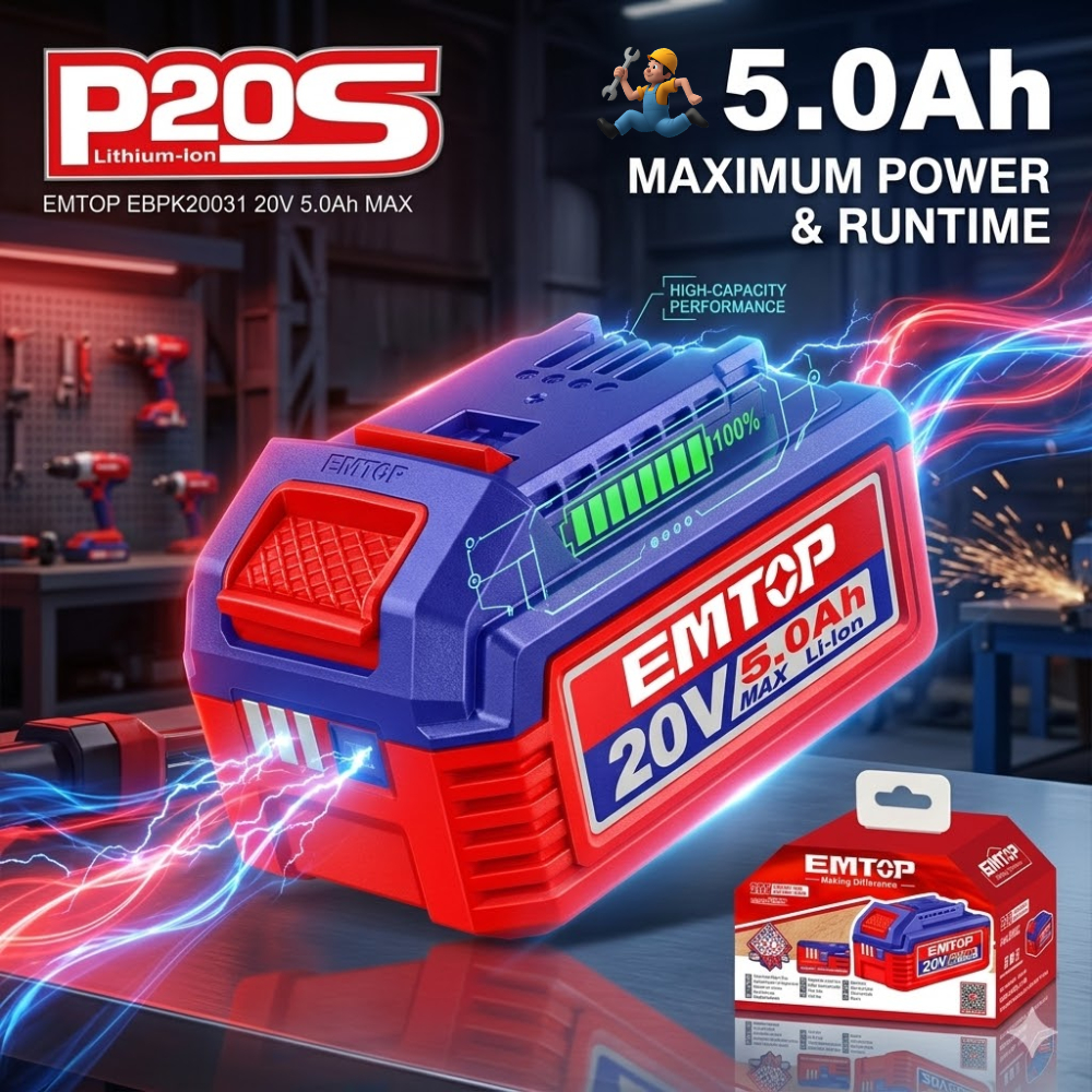 EMTOP แบตเตอรี่ Lithium-ion 20V 5.0Ah รุ่น EBPK20031 สำหรับเครื่องมือ P20S