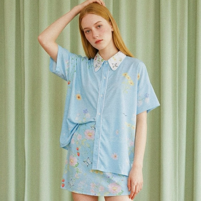 Poppy Shirt เสื้อเชิ้ตลาย sweet sunny ลายผ้ายีนส์ดอกไม้