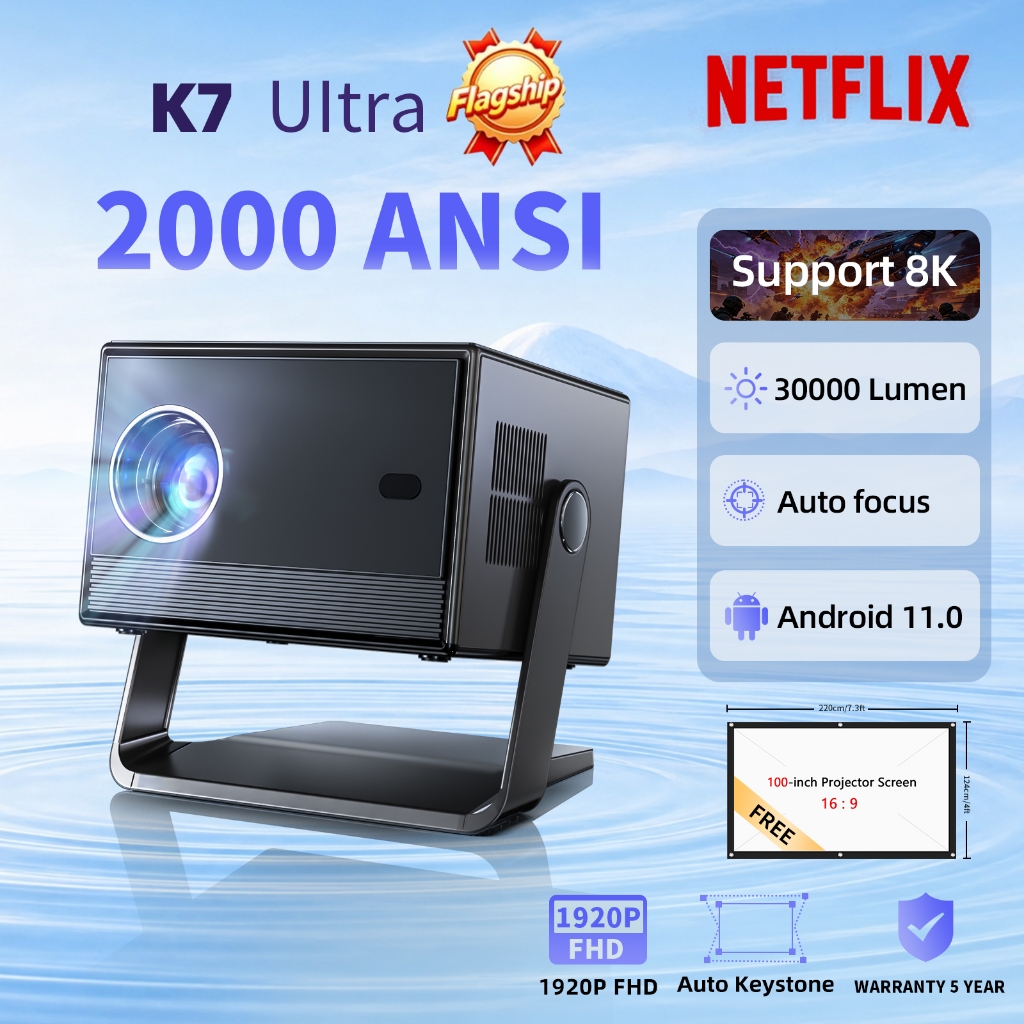 APEXUS K7 Ultra wifi 8K Projector โปรเจคเตอร์ 2000ANSI ความสว่างสูง Auto Focus keystone Google TV การควบคุมด้วยเสียง