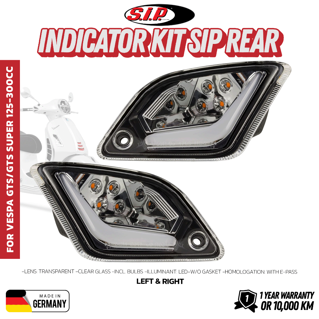 ชุดไฟเลี้ยวหลัง SIP สำหรับ  Vespa GTS/​GTS Super/​GTV 125-300cc [MV00476C]