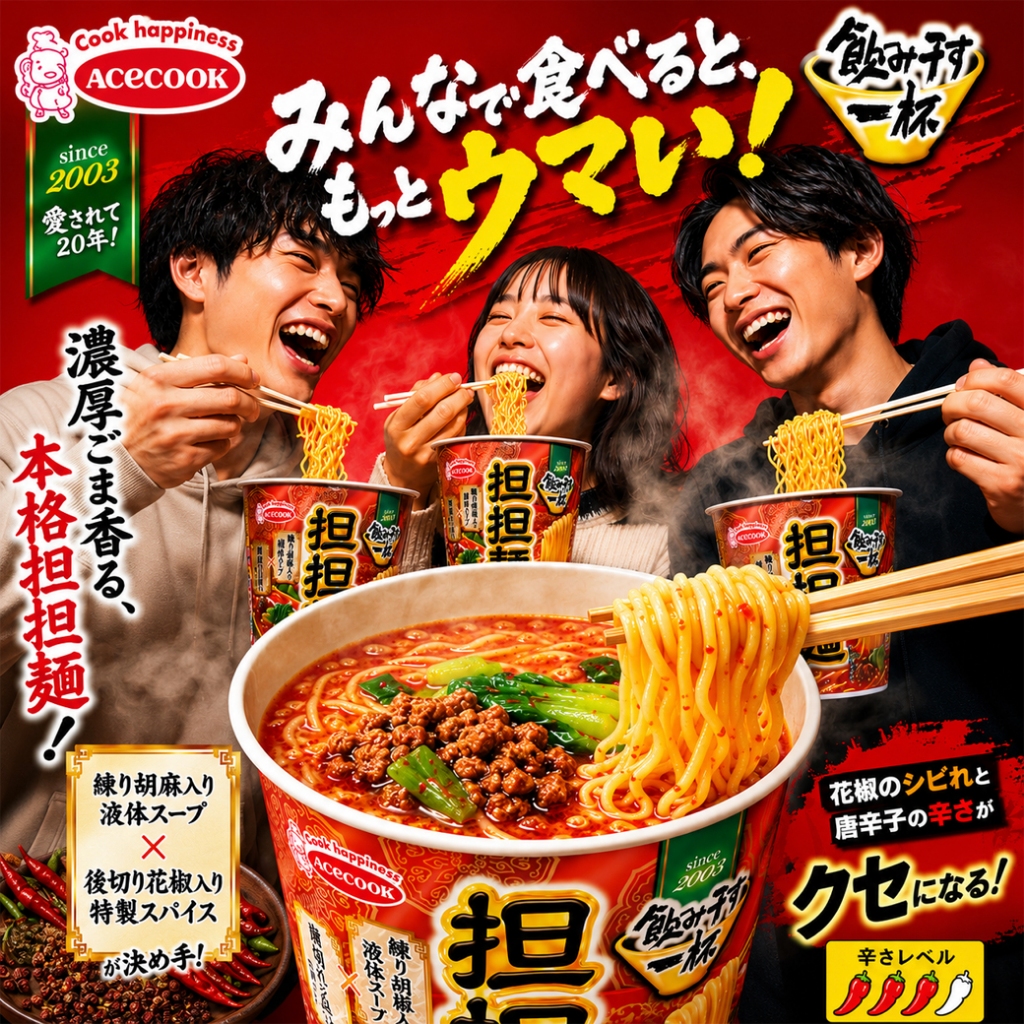 Acecook Vertical Type Dantan Noodlesタテロング 飲み干す一杯 ごま贅沢担担麺ดาเดกาตะ โนมิโฮสุ ฮิปไป ตันตันเมน74g