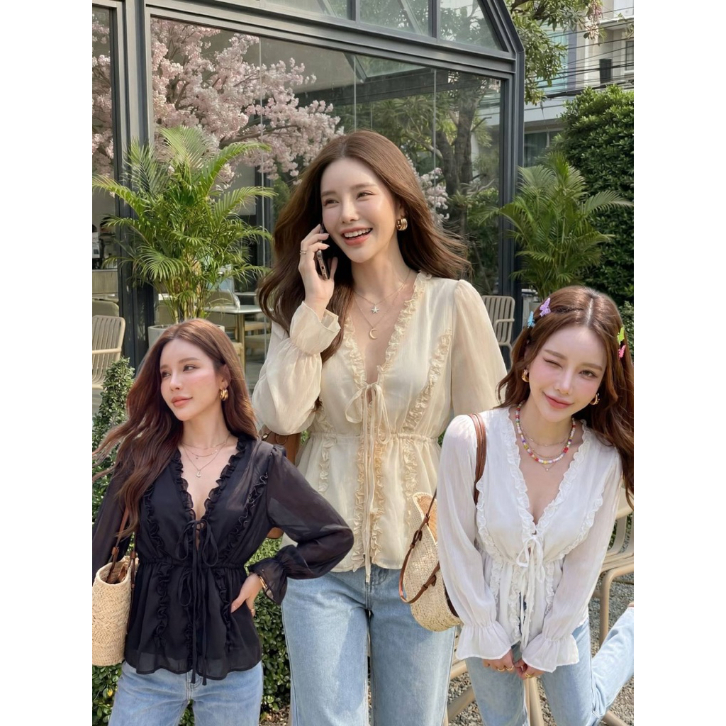 🚨โค้ดลดเหลือ 367.- Cottoncandy 🍁New Gino korea top เสื้อผ้าพริ้วสวย เนื้อนิ่มใส่สบาย ดีเทลแต่งเลเยอร์เพิ่มความละมุน
