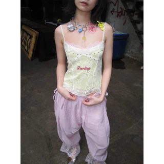 MSTYLE กางเกงขายาวขาจั๊มผ้าลูกไม้