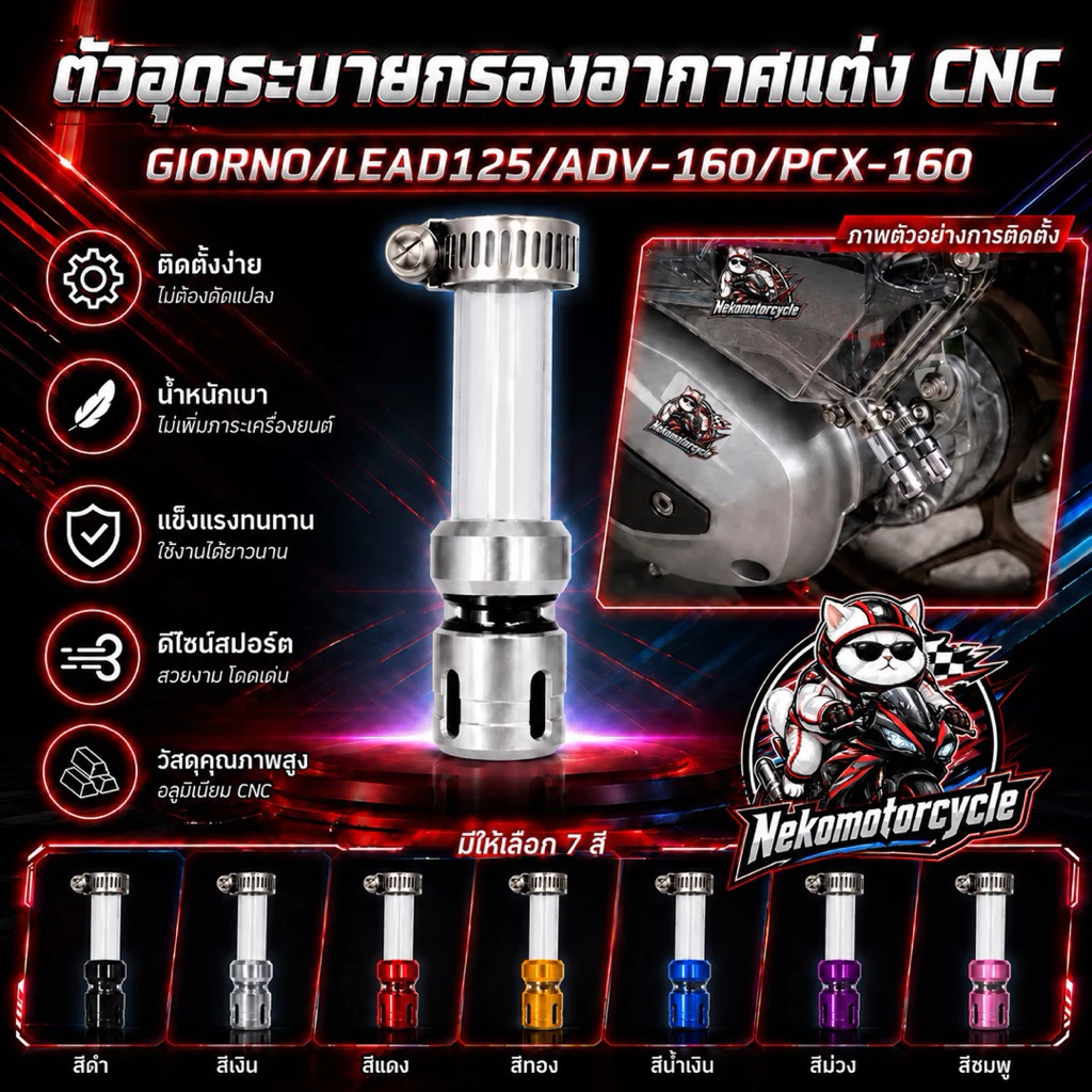 ตัวอุดระบายกรองอากาศแต่ง CNC Honda Giorno / Lead125 / ADV160 / PCX160 thumbnail 10