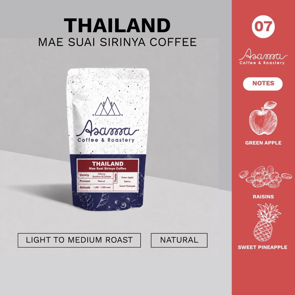 07. เมล็ดกาแฟคั่วอ่อน Thailand Mae Suai Sirinya : Natural process 200 กรัม
