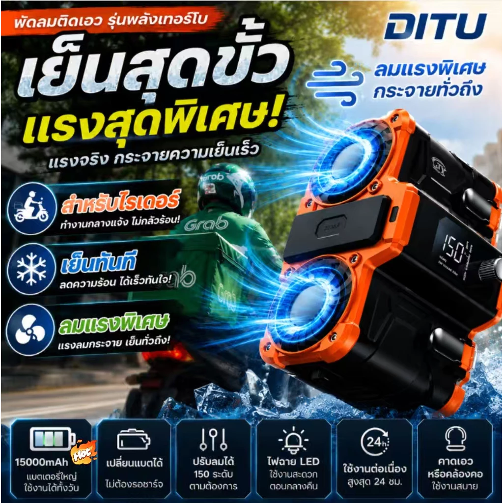 【จัดส่งทันที 2026】พัดลมคาดเอวพกพา 15000mAh แบตอึด ลมแรงปรับได้ หน้าจอLED ชาร์จType-C ใช้งานไร้มือ เย็นฉ่ำสำหรับกลางแจ้ง