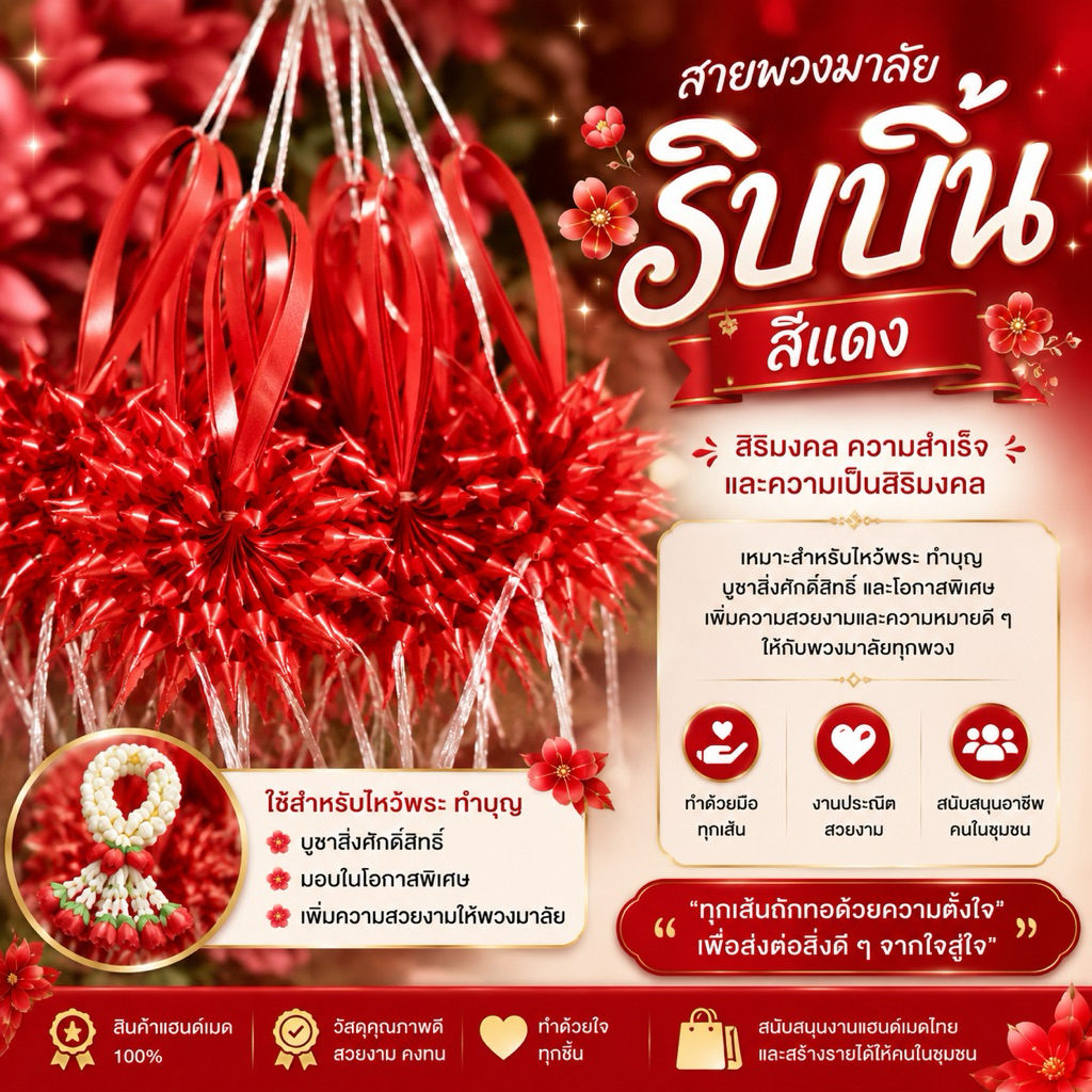สายพวงมาลัยริบบิ้นดาว5/5พร้อมส่งทุกวัน