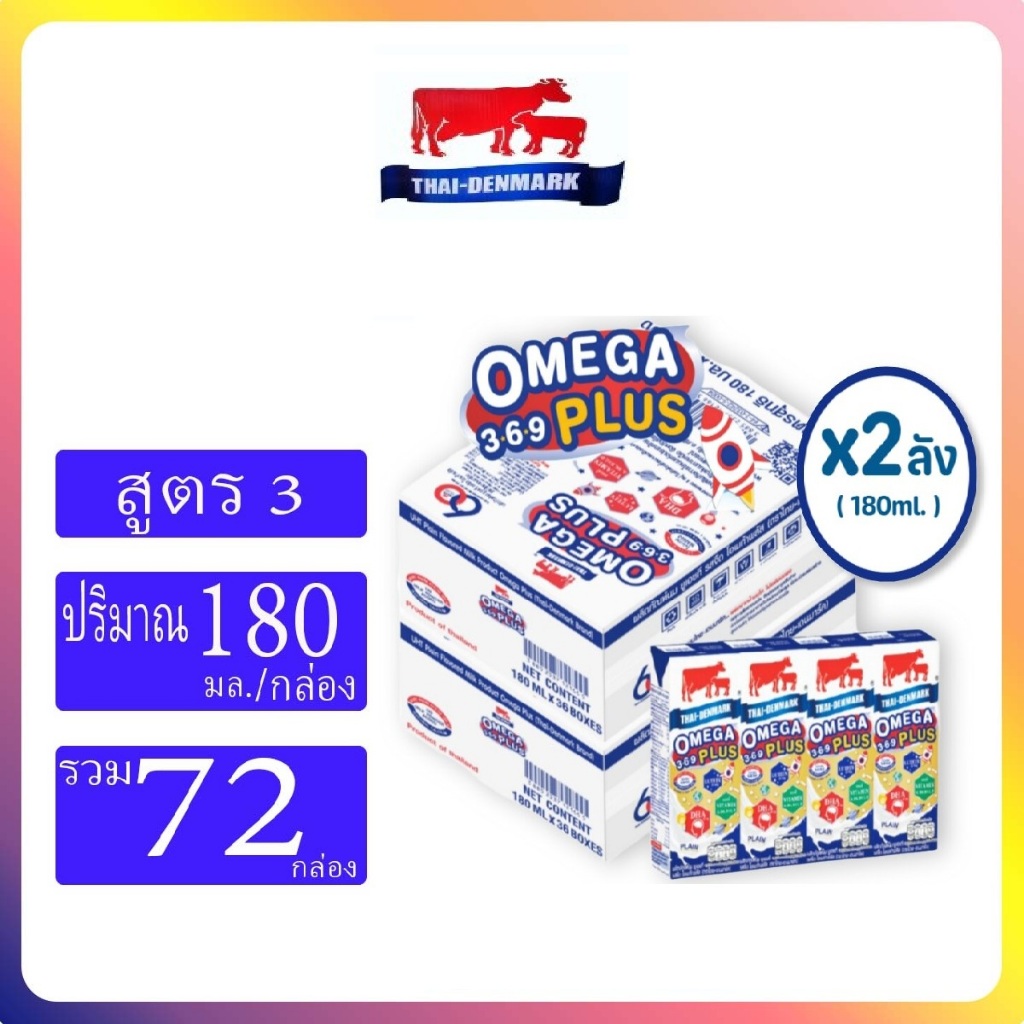 UHT ยูเอชที นมวัวแดงไทยเดนมาร์ค รสจืดโอเมก้าพลัส180มล. ยกลัง