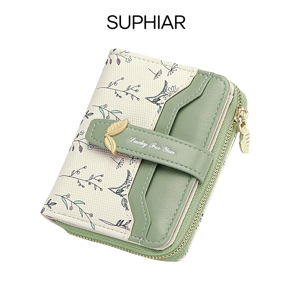 SUPHIAR กระเป๋าสตางค์ผู้หญิง ลายดอกไม้ กระเป๋าสตางค์สั้น ใส่บัตรหลายช่อง กระเป๋าเหรียญ ซิป แฟชั่น 2026 ใหม่