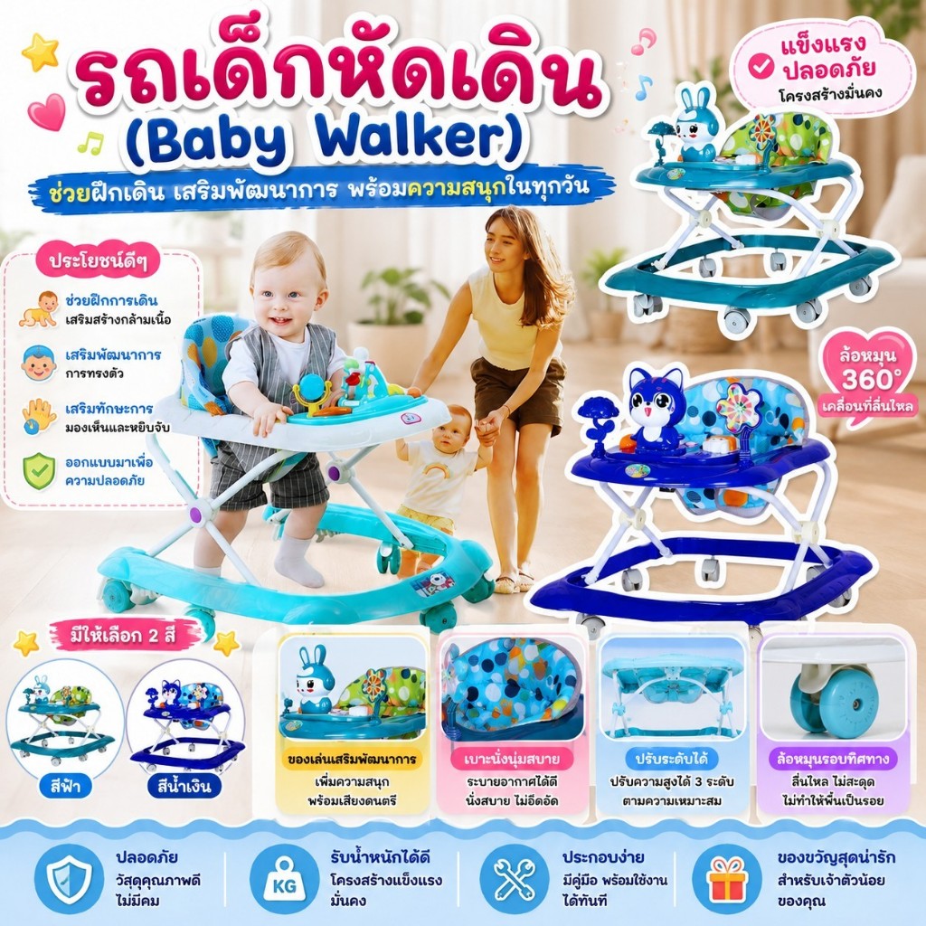 ราคาดี๊ ดี🎨รถหัดเดินเด็ก (Baby Walkerช่วยให้เด็กวัยเริ่มหัดเดินได้มีการเคลื่อนไหวอย่างอิสระมากขึ้น