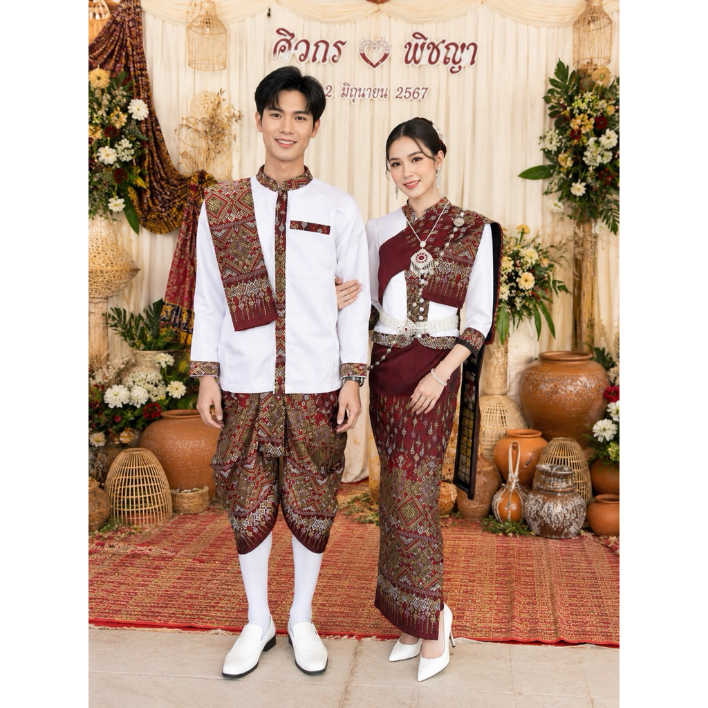 ชุดคู่เจ้าบ่าว_เจ้าสาวแบบชุดไทยประยุค์5ชิน-6ชิ้นสนใจสอบถามได้ค่ะรบกวนแจ้งไชร์ทางแทชขออนุญาตคละลายผ้าถุงนะค่ะ