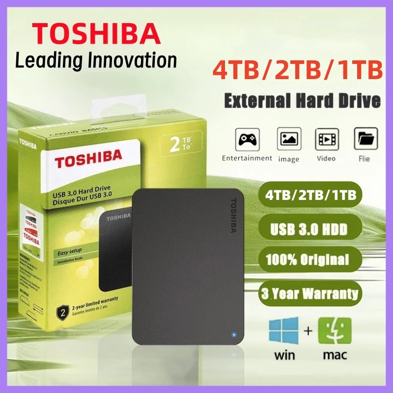 Toshiba External Harddisk 4TB/2TB/1TB ฮาร์ดดิสก์แบบพกพา HDD 2.5" USB3.0 harddrive ที่เก็บข้อมูลแบบพกพา External Harddisk