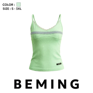 Bemingtop1209(S-3XL)-Semi Cami Top - สายเดี่ยวดีไซน์หวานตกแต่งลูกไม้ช่วงอก