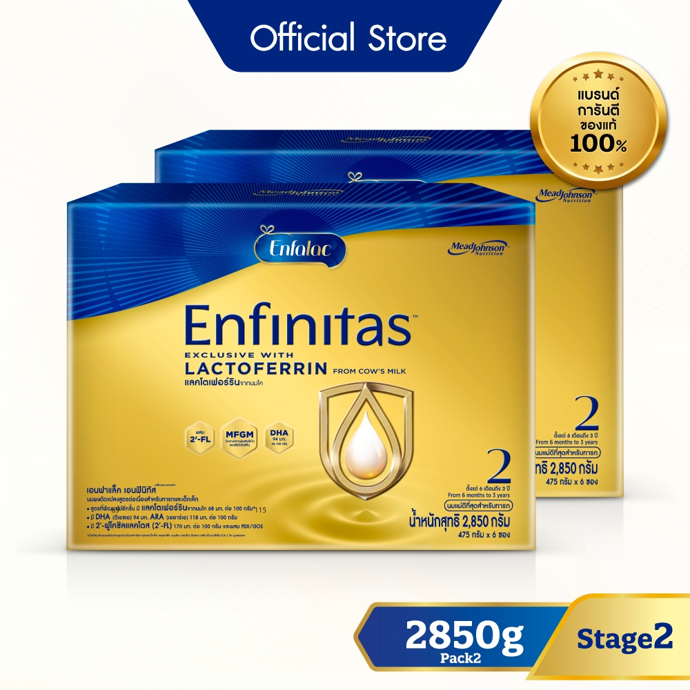 นมผง เอนฟาแล็ค เอนฟินิทัส สูตร2 (2850 กรัม) x2 กล่อง Enfalac Enfinitas Stage2 (2850 g) x2 packs