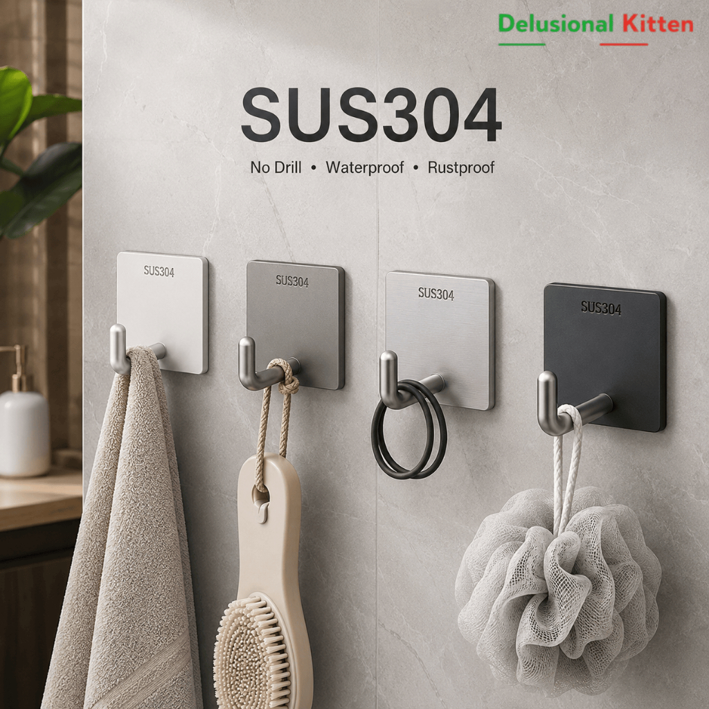 จัดส่งวันถัดไป🤭 ผนังแขวนผนังสแตนเลส SUS304 เหมาะสําหรับตะขอติดผนังแบบไม ่ มีรูพรุนในห ้ องน ้ ําและห ้ องครัว