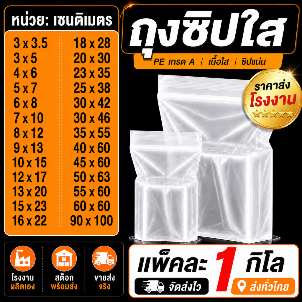 ถุงซิป ถุงซิปใส ( แพ็ค 1 กิโล ) รุ่นหนา ออกใบกำกับภาษีได้ ถุงใส่เสื้อ ซิปแน่น