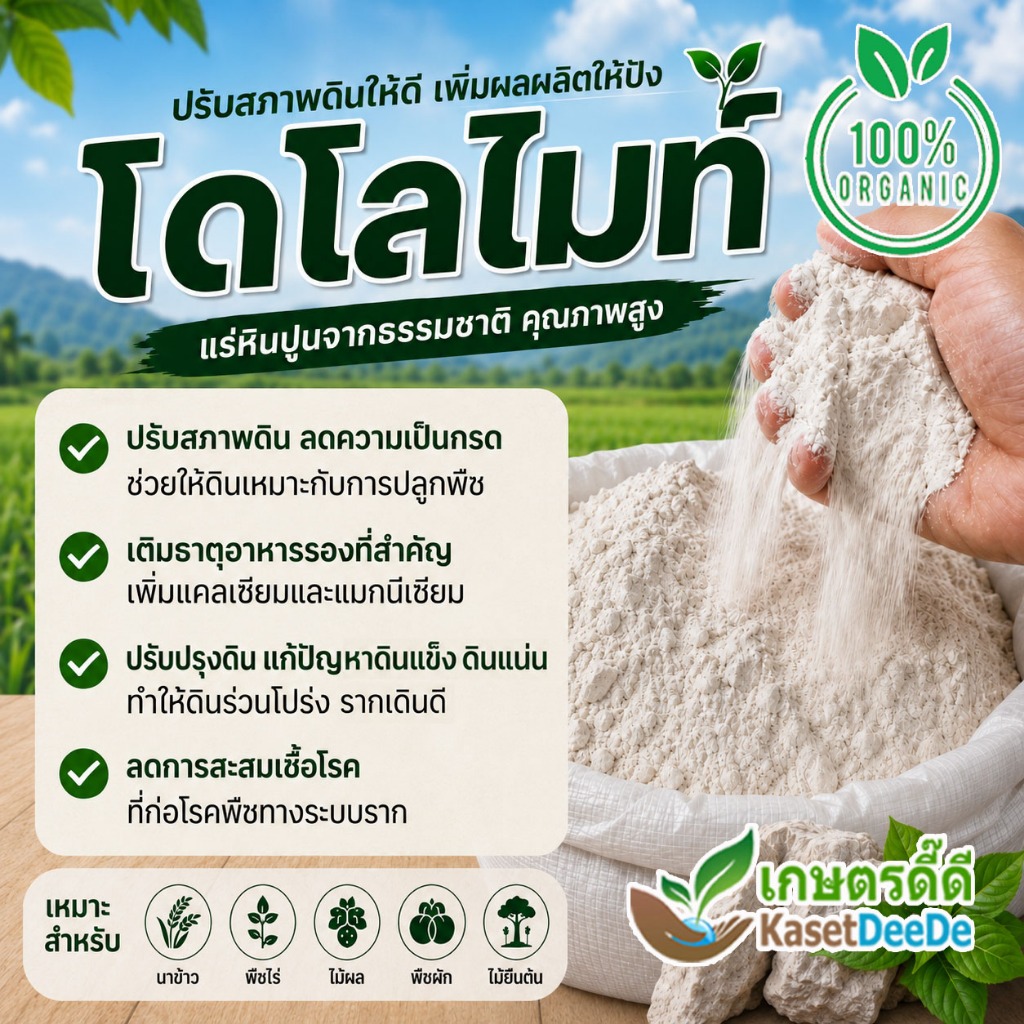 โดโลไมท์ (1KG) ปรับสภาพดิน แก้ดินเปรี้ยว แก้ดินแข็งดินแน่น ช่วยให้ดินร่วนซุย รากเดินดี ต้นไม้แข็งแรง
