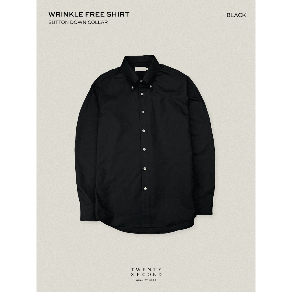 TWENTYSECOND เสื้อเชิ้ตแขนยาว ปกกระดุม ทรง Slim fit รุ่น Wrinkle Free Shirt - ดำ / Black