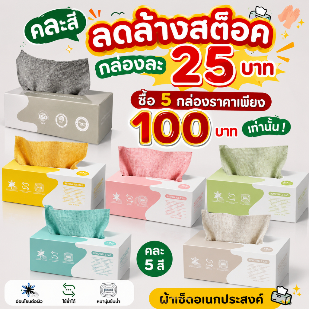 ปลีก/ส่ง ผ้าเช็ดอเนกประสงค์กล่อง 20ชิ้น/กล่อง ผ้าเช็ดจานในครัวไมโครไฟเบอร์แบบใช้แล้วทิ้งดูดซับ