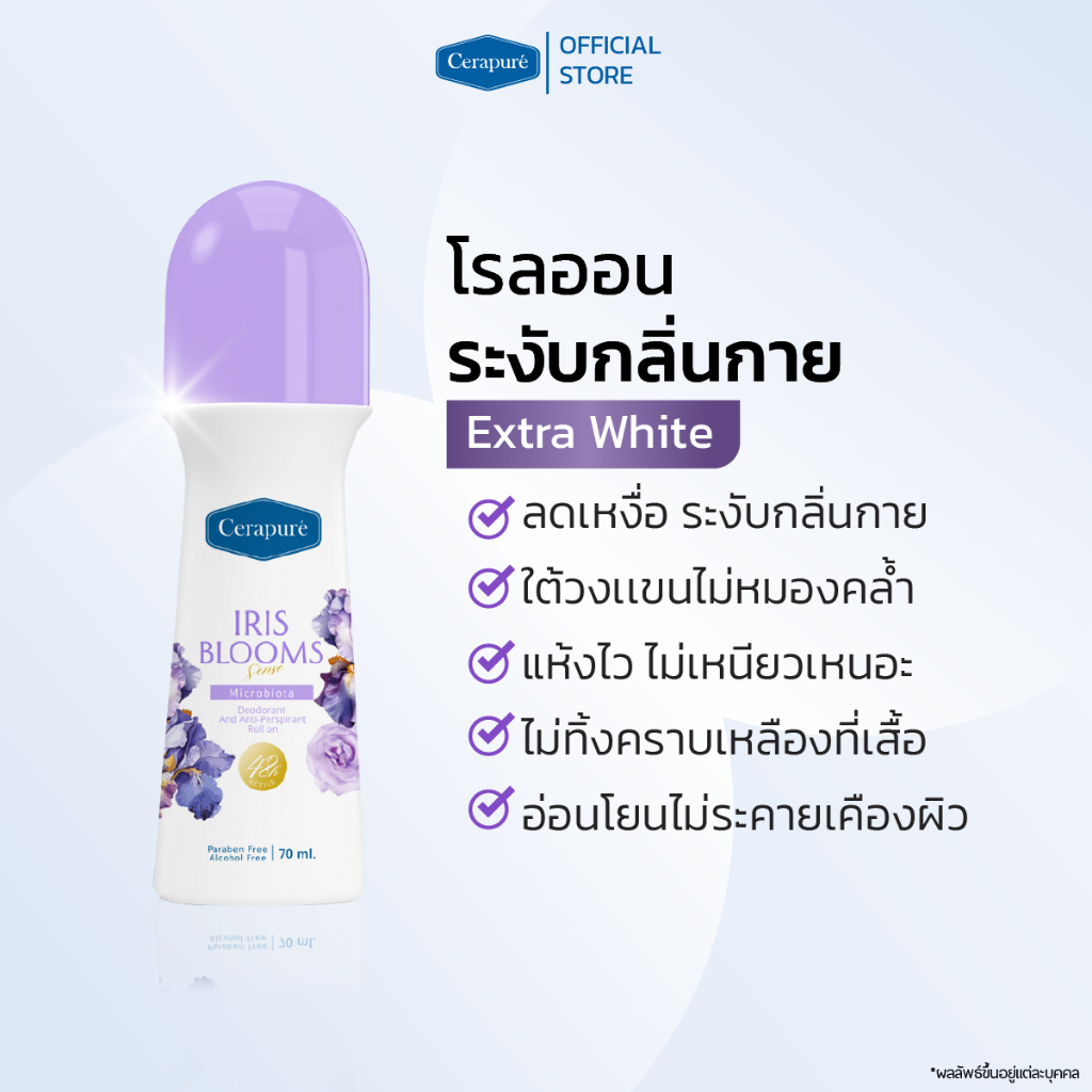 Cerapure FS โรลออนดับกลิ่นกาย สูตร IRIS Blooms sense ฝาสีม่วง
