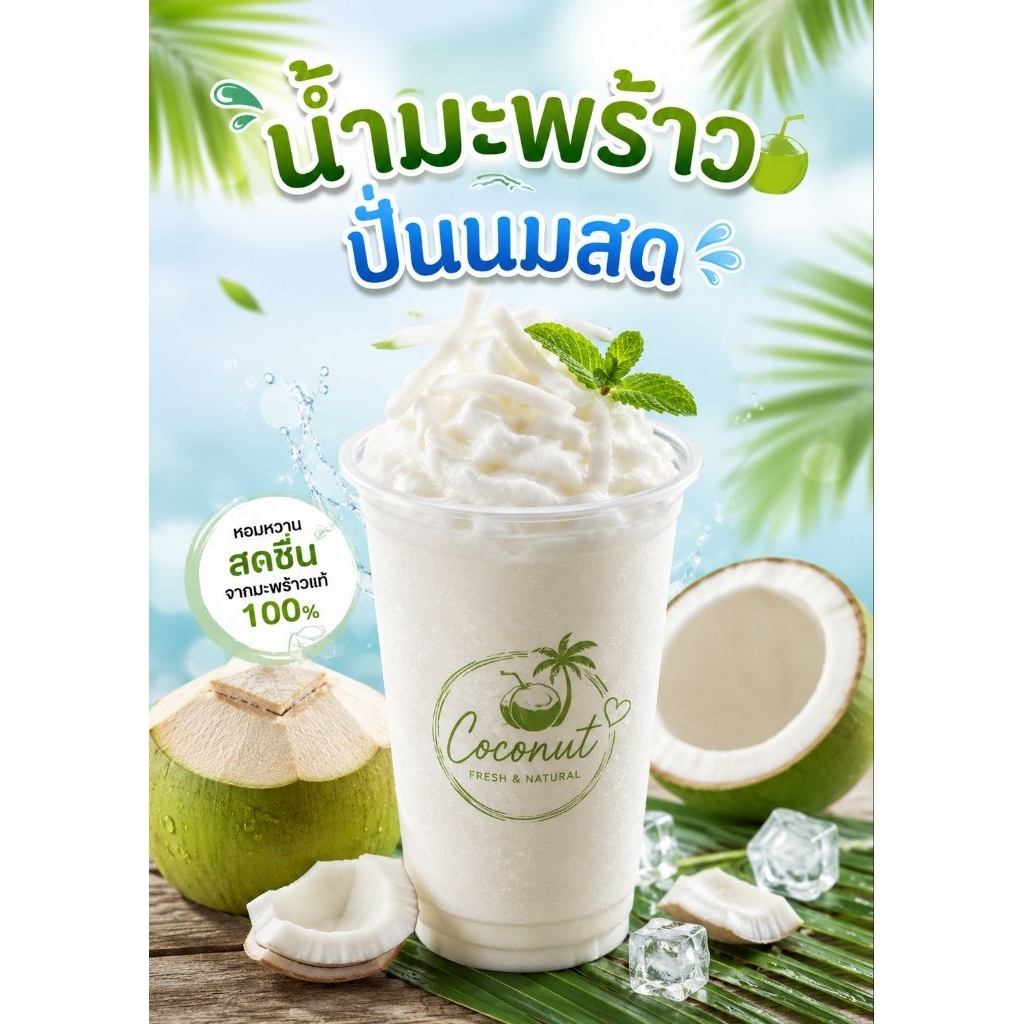 ป้ายน้ำมะพร้าวปั่น ป้ายตกแต่งร้าน ป้ายขายน้ำ ป้ายขายอาหาร