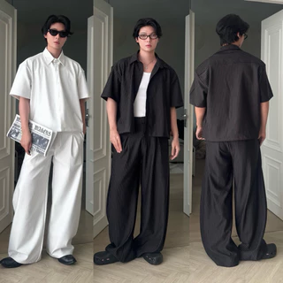 Pinstripe Shirts เสื้อเชิ้ตแขนสั้นลายทางผ้าหนาพรีเมี่ยมแบรนด์ Cozyvibe