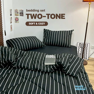 ชุดเครื่องนอน 6 ชิ้น ( ผ้านวม 6 ฟุต ) ผ้าcotton100% ลายริ้ว สีไม่ตก ผ้าไม่ขึ้นขน มุมสูง 11 นิ้ว