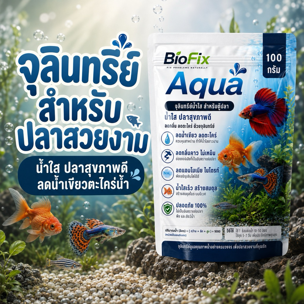 BioFix Aqua จุลินทรีย์น้ำใส 100g. ลดปัญหาน้ำขุ่นเขียว กำจัดตะไคร่ ลดตะกอน ออแกนิก100% บ่อปลา/ตู้ปลา