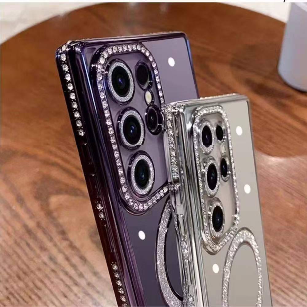 เคส ขอบเพชร ชาร์จไร้สาย สำหรับ Samsung S26Ultra S23Ultra S24Ultra S25Ultra S26 S24FE S25FE สุดหรูก ล้องเพชร eq1