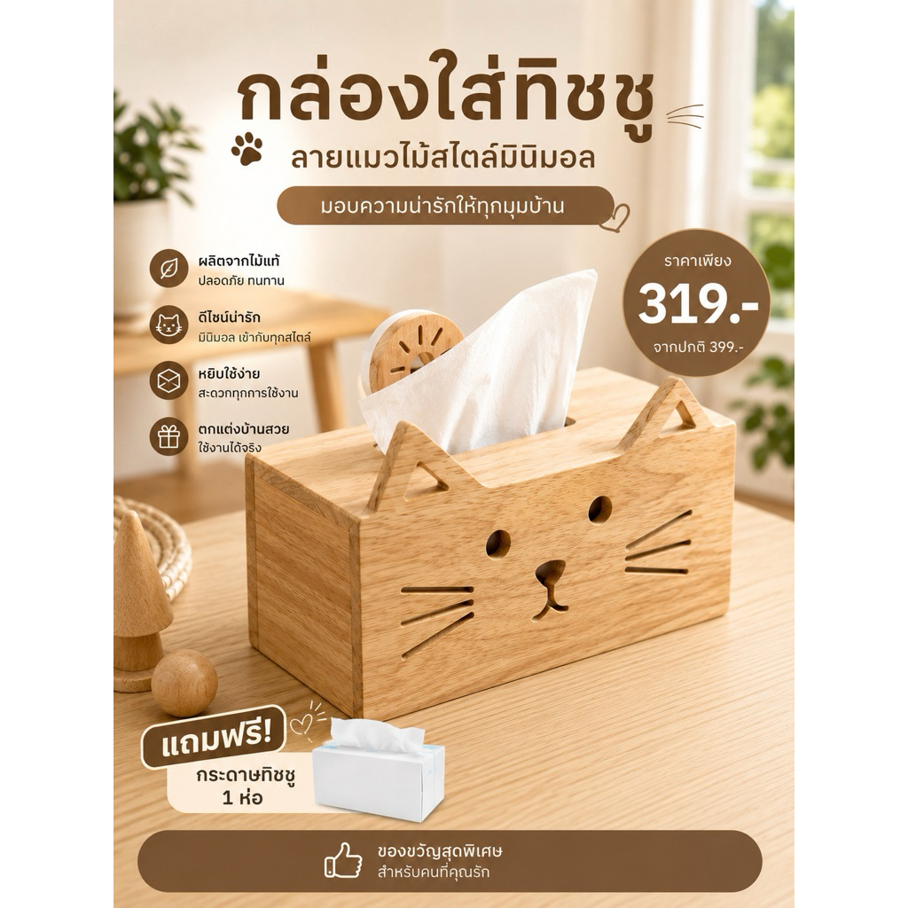 Say Floor Tissue Box - รุ่นน้องแมวมินิมอล