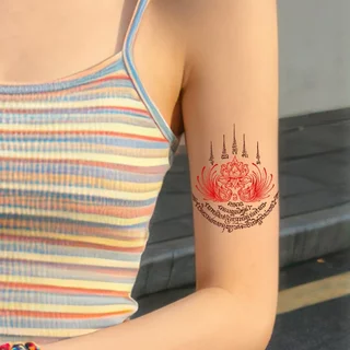 Magic Tattooสติกเกอร์รอยสักชั่วคราวสไตล์พุทธศาสนาไทย: กันน้ำ ติดทนนานถึง 15 วัน ลายหนุมานสีแดง