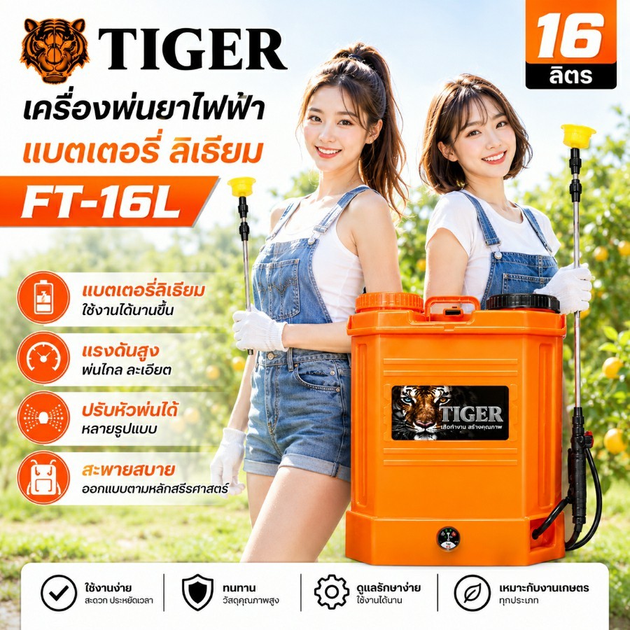 ( ลิเธี่ยม ) เครื่องพ่นยา ถังพ่นยาแบตเตอรี่  16 ลิตร สีแดง ลิเธี่ยม ปั๊ม 8.9 บาร์ ความจุแบต 10V10AH