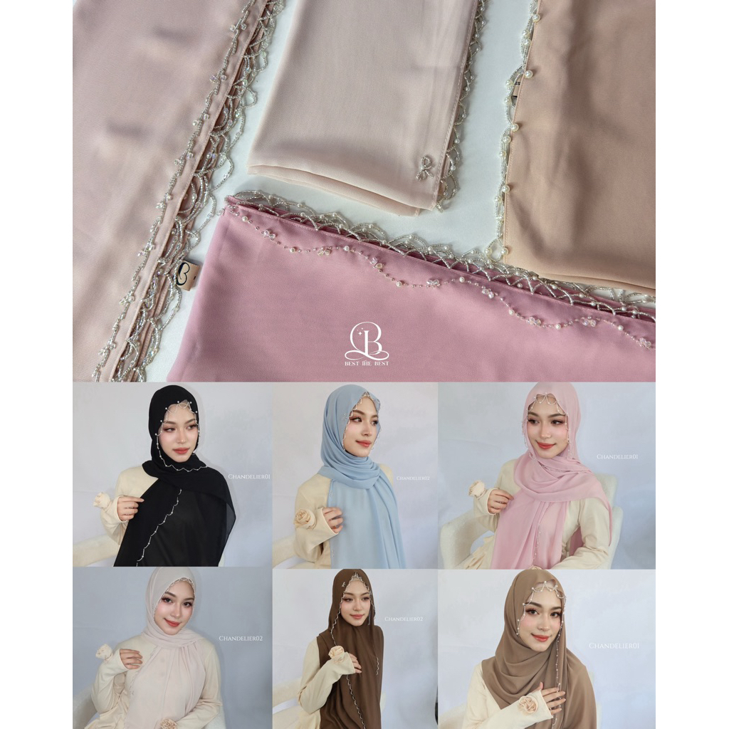 Chandelier Crystal premiumhijab ลายปักห้อยระย้า⚜️🎀 1.90*55cm