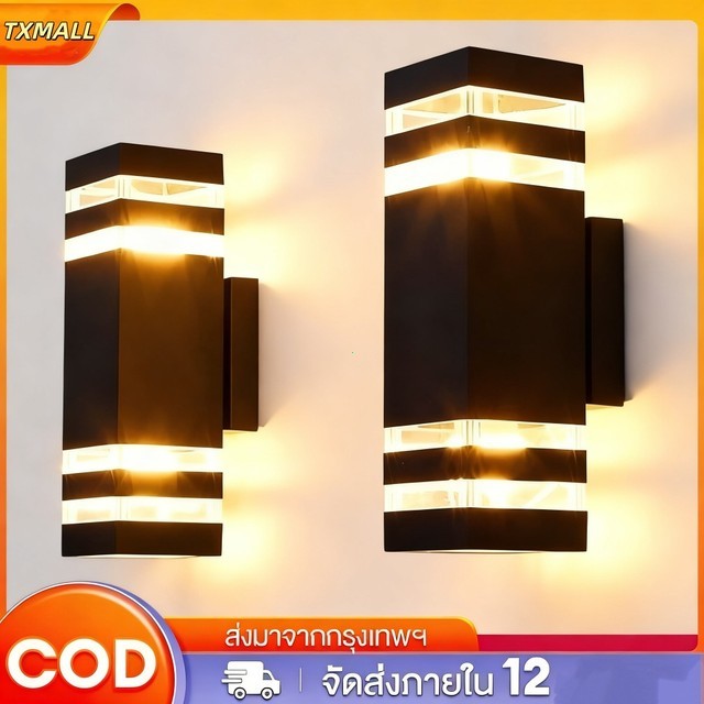 สดใสทั้งคืน โคมไฟติดผนัง ไฟประดับกลางแจ้ง IP67 กันน้ำได้ ไฟ LED กลางแจ้ง ไฟสวน ไฟทางเดิน E27หลอดไฟแบบถอดเปลี่ยน