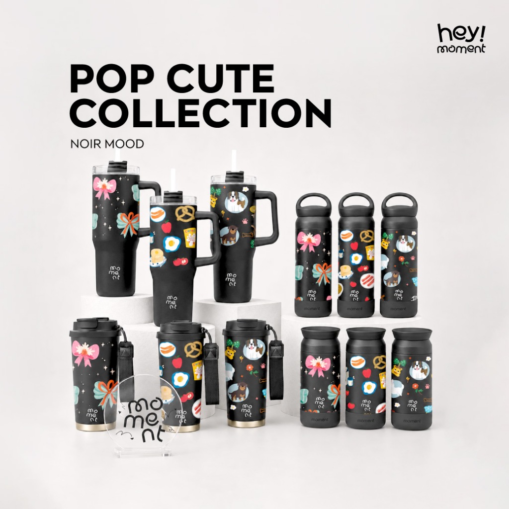 [รวมทรง] Moment แก้วเก็บความเย็น SUS316+เซรามิก รุ่น POP CUTE COLLECTION (Noir Mood) สแตนเลสพรีเมียม ลายป๊อปอาร์ตสุดชิค