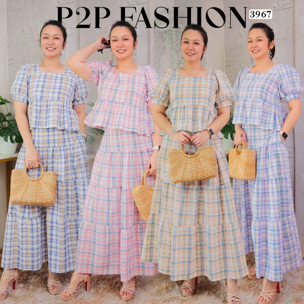 3967 ชุดเซทกระโปรง ชุดลายสก็อต ชุดออกงาน ชุดไปวัดทำบุญ ชุดทำงาน เสื้อผ้าผู้หญิง/3849