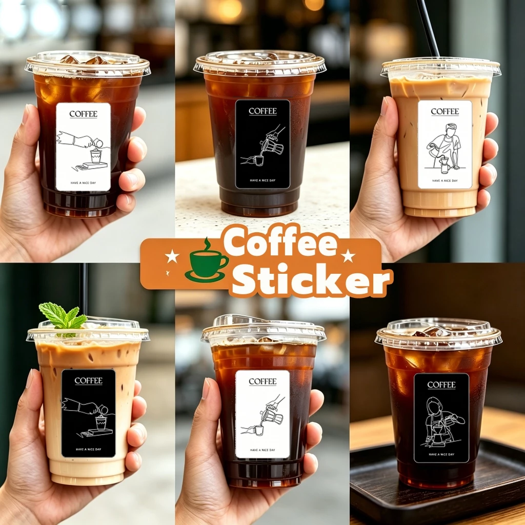 [พร้อมส่ง🇹🇭]🖤 สติ๊กเกอร์ติดแก้วกาแฟ Coffeeสติกเกอร์ (500ดวง.4x6.5ซ.ม) สีดำ-ขาว สติกเกอร์ฉลากสินค้า กันน้ำ100% X.2