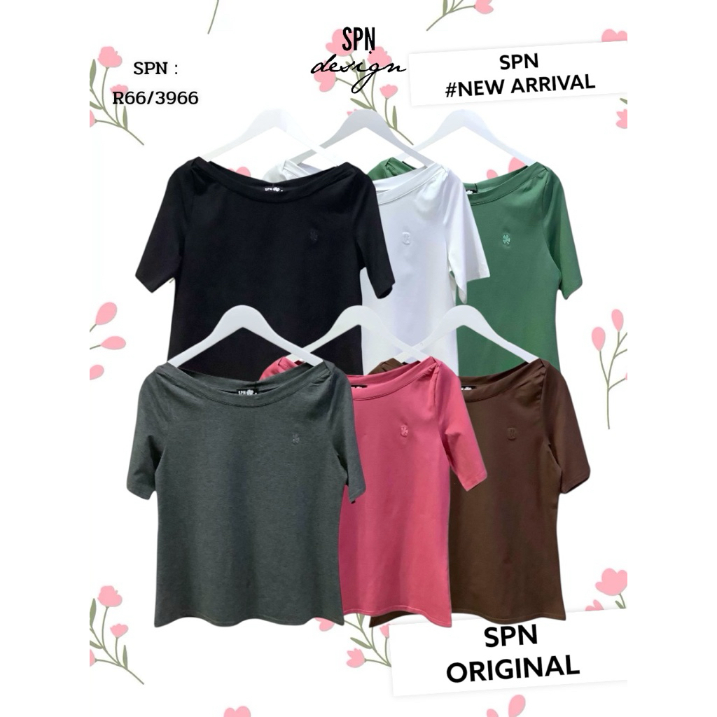 SPN R66 เสื้อยืดเบสิค BASIC คอกว้าง ปักดอกไม้ 🍀 ความยาว 23”