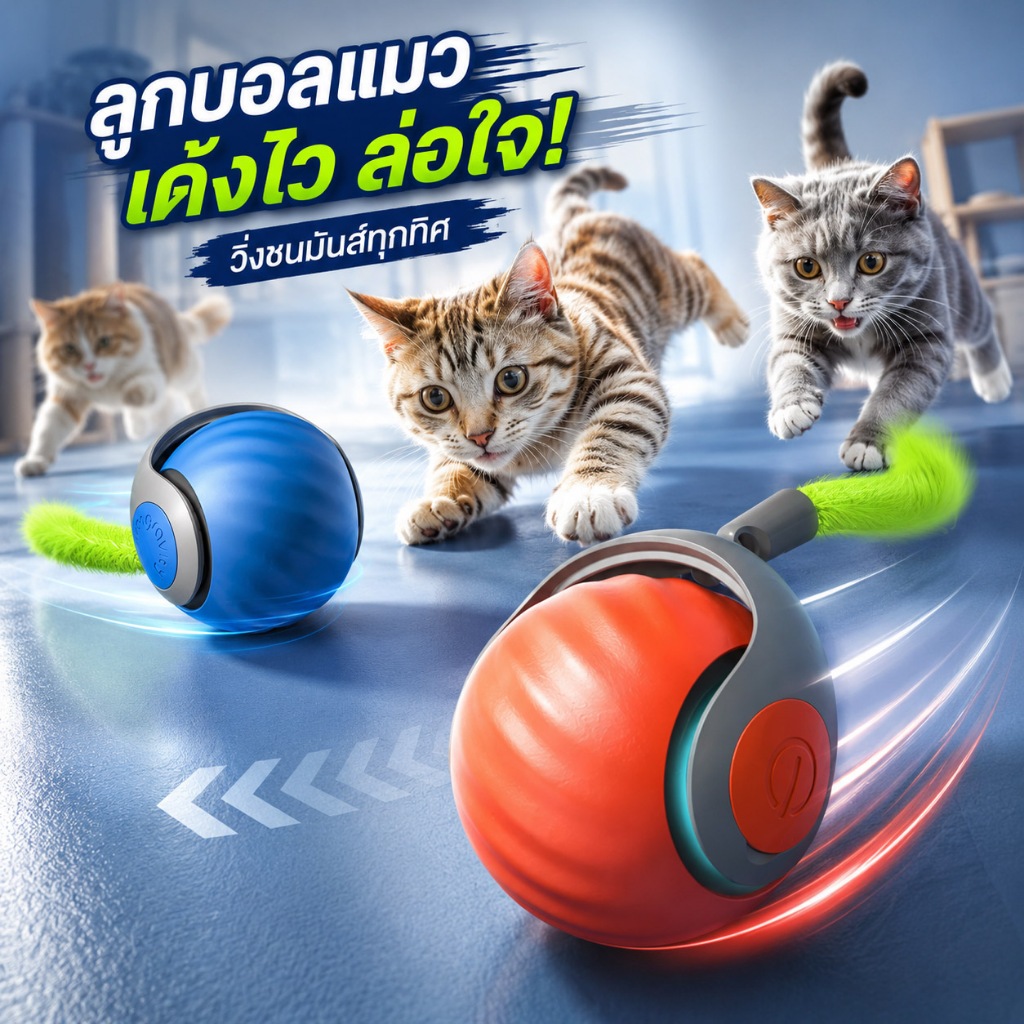 Harmcat  ของเล่นแมวอัจฉริยะ ลูกบอลกลิ้งอัตโนมัติพร้อมดีไซน์หางปลอม ของเล่นสัตว์เลี้ยงแบบโต้ตอบไฟฟ้า ชาร์จไฟได้