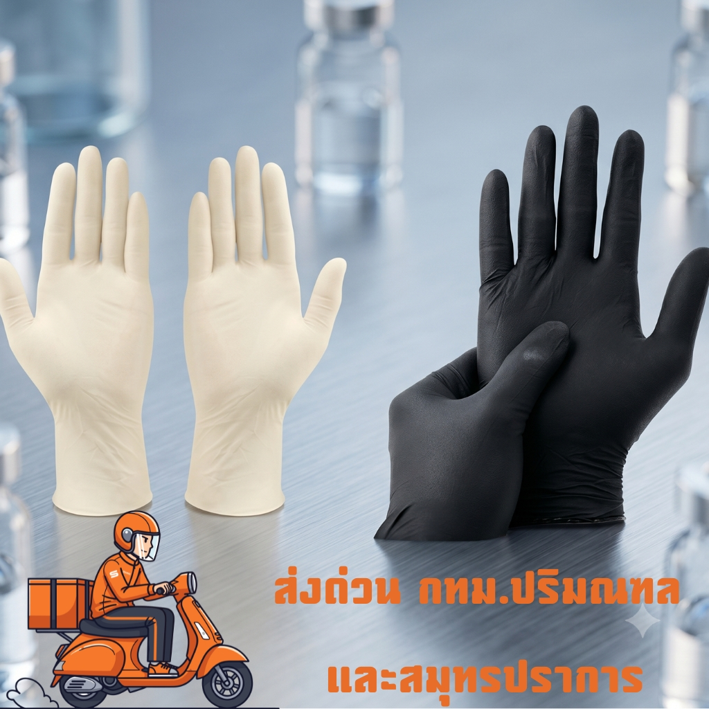 LKY(51) #ถุงมือLATEX และ​ไนไตร​ไร้แป้งคุณภาพดีหนัก5กรัม จำนวน 10ชิ้น