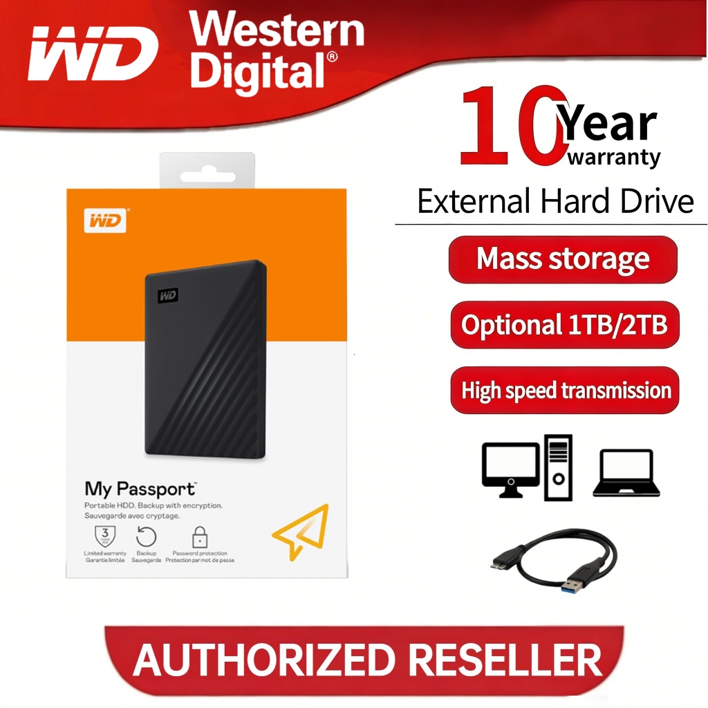 WD western digital My Passport External Harddisk WD HDD 1TB 2TB USB3.0 ความยากลำบาก External Hard Drive ของแท้ รับประกัน