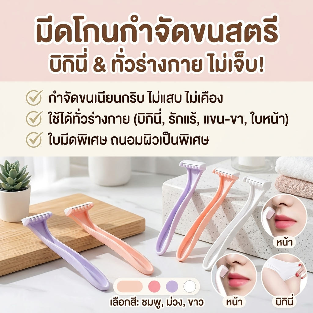มีดโกนขนริมฝีปาก มีดโกนบิกินี่ ไม่เจ็บ กำจัดขนสตรี ใช้ได้ทั่วร่างกาย โกนขนผู้หญิง กำจัดขนรักแร้ มีดโกนมินิ