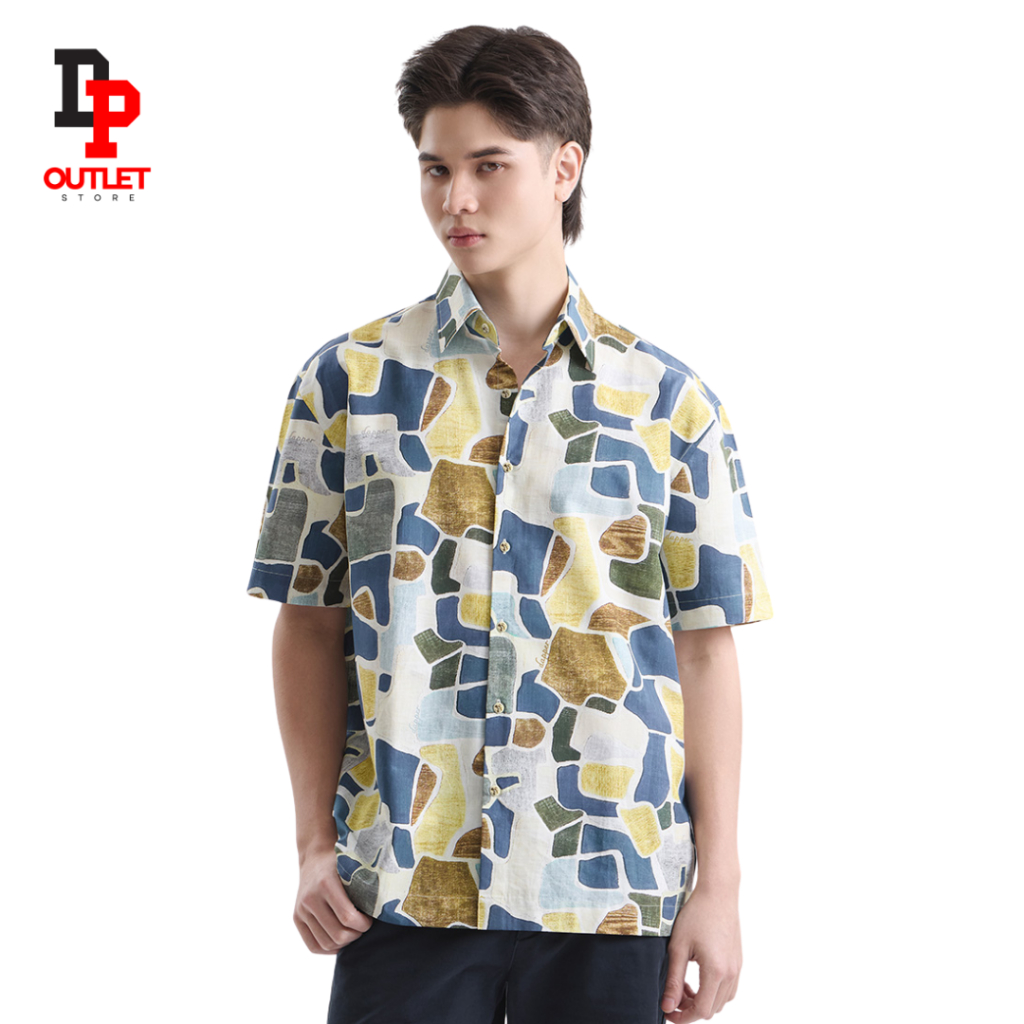 DP OUTLET เสื้อเชิ้ตแขนสั้น Summer Mosaic Print สีกรมท่า (BCS/NA/530LP)