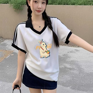เสื้อปกทรงสเก็ตสวยๆผู้หญิงแฟชั่นมาใหม่ oversize เสื้อผ้าสาวอวบไซส์ใหญ่น่ารักๆ เสื้อยืดแขนสั้นลําลองทรงหลวมสไตล์เกาหลี