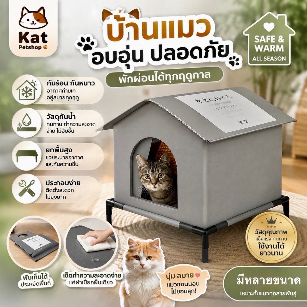 เต็นท์แมว บ้านแมวจร สุนัขก็ใช้ได้ กันแดด กันน้ํากันฝน สําหรับกลางแจ้ง หรือในร่ม